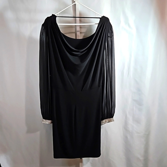 Bisou Bisou Size 14 Womens Black Dress With Bejeweled Sleeves - Picture 6 of 8